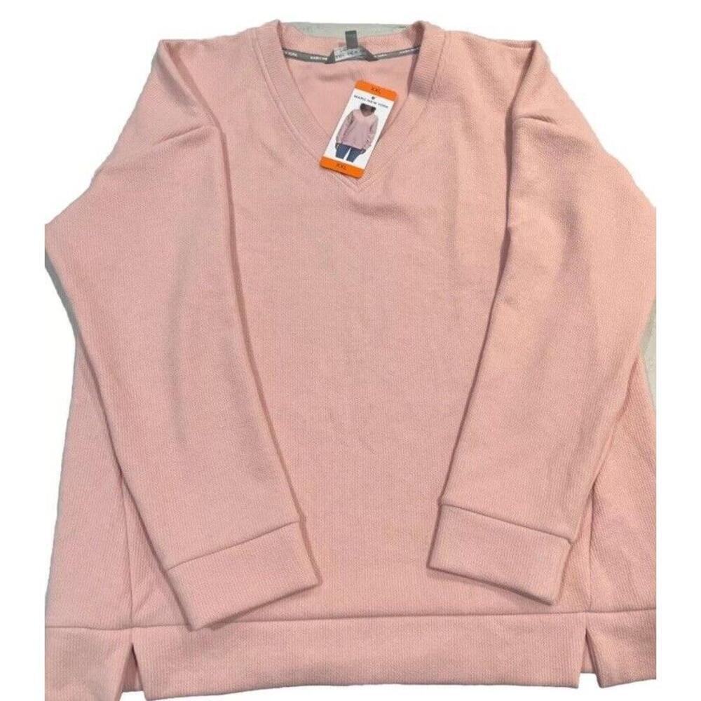 Marc New York Women's V-Neck Long Sleeve Pullover, Rosewater, Size 2XL W3